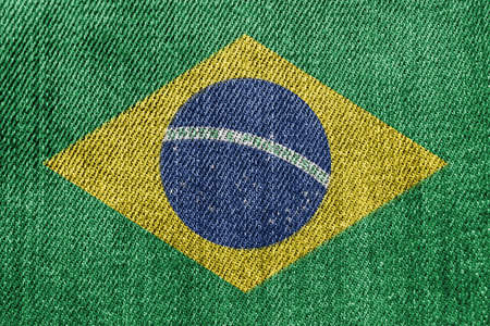 Brazil Textile Industry Or Politics Concept: Brazilian Flag Denim Jeans Background Textureの写真素材