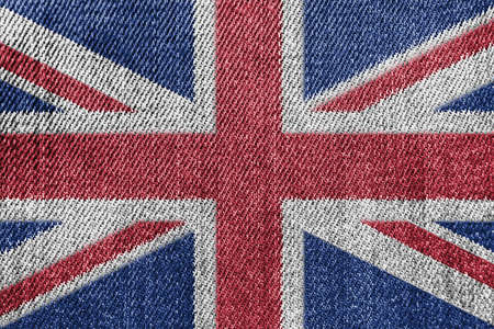 Great Britain Textile Industry Or Politics Concept: UK Flag Denim Jeans Background Textureの写真素材