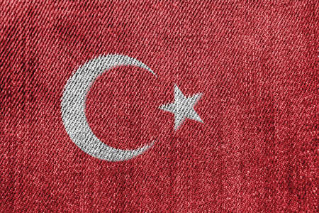 Turkey Textile Industry Or Politics Concept: Turkish Flag Denim Jeans Background Textureの写真素材