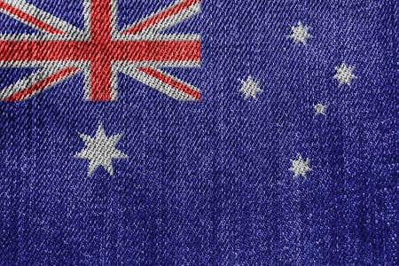 Australia Textile Industry Or Politics Concept: Australian Flag Denim Jeans Background Textureの写真素材