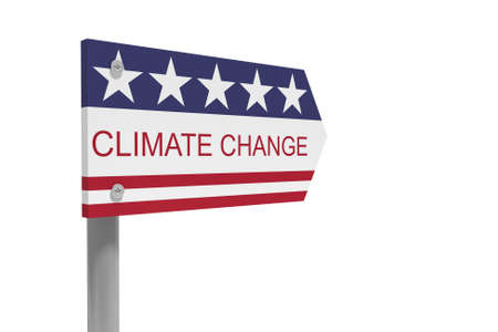 USA Politics Environmental Protection Concept: Climate Change Direction Sign With US Flag, 3d...
