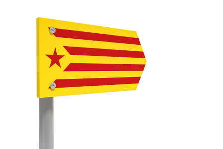 Spain Catalonia Independence Movement Concept: Catalan Estelada Flag Direction Sign, 3d illustration isolated on white backgroundの写真素材