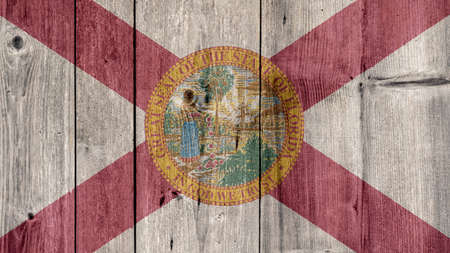 USA Politics News Concept: US State Florida Flag Wooden Fenceの写真素材