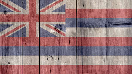 USA Politics News Concept: US State Hawaii Flag Wooden Fenceの写真素材