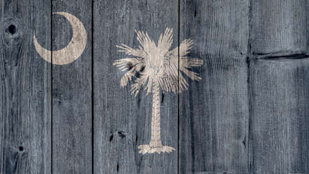 USA Politics News Concept: US State South Carolina Flag Wooden Fenceの写真素材
