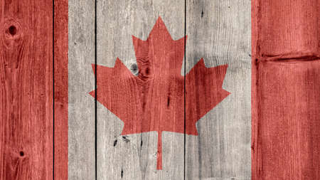 Canada Politics News Concept: Canadian Flag Wooden Fenceの写真素材