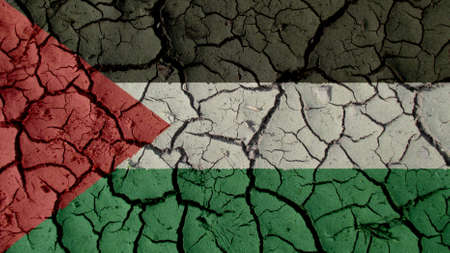 Political Crisis Or Environmental Concept: Mud Cracks With Palestine Flagの写真素材