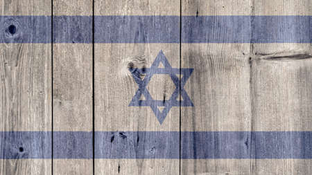 Israel Politics News Concept: Israeli Flag Wooden Fenceの写真素材