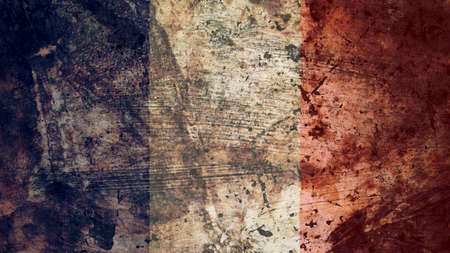 Very Grungy Vintage French Flag, France Grunge Background Textureの写真素材
