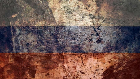 Very Grungy Vintage Russian Flag, Russia Grunge Background Textureの写真素材