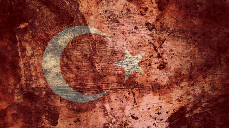 Very Grungy Vintage Turkish Flag, Turkey Grunge Background Textureの写真素材