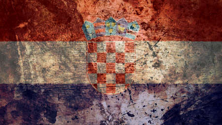 Very Grungy Vintage Croatian Flag, Croatia Grunge Background Textureの写真素材