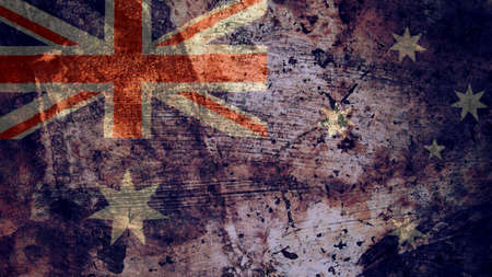 Very Grungy Vintage Australian Flag, Australia Grunge Background Textureの写真素材