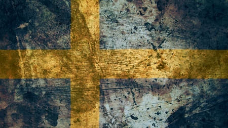 Very Grungy Vintage Swedish Flag, Sweden Grunge Background Textureの写真素材