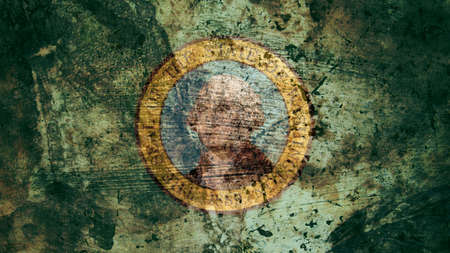 Very Grungy Vintage Washington Flag, Grunge Background Textureの写真素材