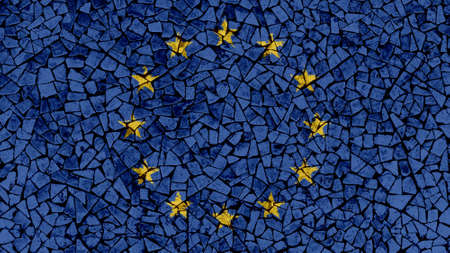 Mosaic Tiles Painting of EU Flag, Background Textureの写真素材