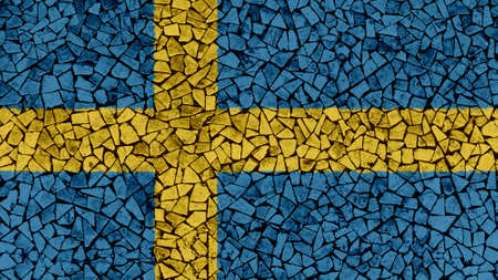 Mosaic Tiles Painting of Sweden Flag, Background Textureの写真素材