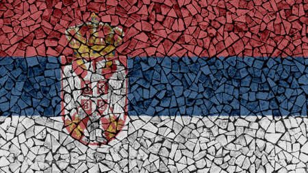 Mosaic Tiles Painting of Serbia Flag, Background Textureの写真素材