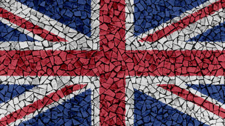 Mosaic Tiles Painting of UK Union Jack Flag, Background Textureの写真素材