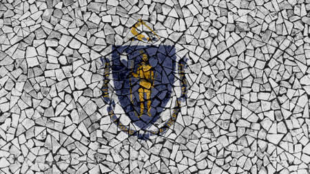 Mosaic Tiles Painting of Massachusetts Flag, US State Backgroundの写真素材