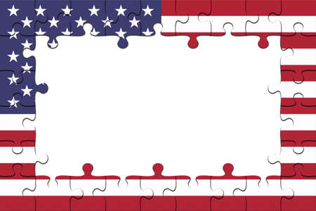 Frame of US Flag Jigsaw Puzzle Pieces With Copy Space, 3d illustration backgroundの写真素材