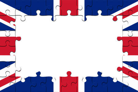 Frame of UK Flag Jigsaw Puzzle Pieces With Copy Space, 3d illustration backgroundの写真素材