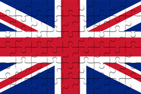 UK Union Jack Flag Jigsaw Puzzle, 3d illustration backgroundの写真素材