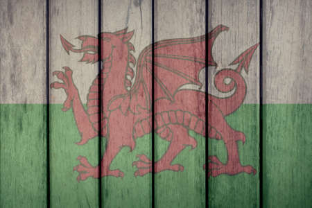 Wales Politics News Concept: Welsh Flag Wooden Fenceの写真素材