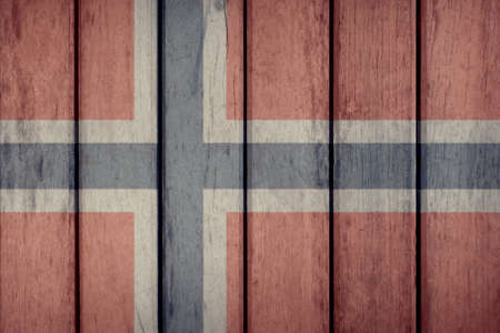 Norway Politics News Concept: Norwegian Flag Wooden Fenceの写真素材