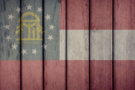 USA Politics News Concept: US State Georgia Flag Wooden Fenceの写真素材