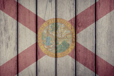 USA Politics News Concept: US State Florida Flag Wooden Fenceの写真素材