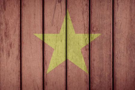 Vietnam Politics News Concept: Vietnamese Flag Wooden Fenceの写真素材