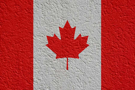 Canada Politics Or Business Concept: Canadian Flag Wall With Plaster, Background Textureの写真素材