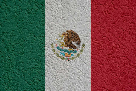 Mexico Politics Or Business Concept: Mexican Flag Wall With Plaster, Background Textureの写真素材