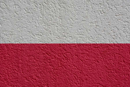 Poland Politics Or Business Concept: Polish Flag Wall With Plaster, Background Textureの写真素材