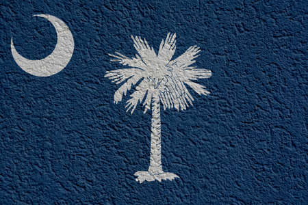 US State Politics Or Business Concept: South Carolina Flag Wall With Plaster, Background Textureの写真素材