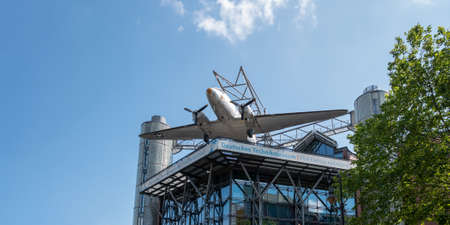 BERLIN, GERMANY - JULY 10, 2019: US Air Force Douglas C-47B Raisin Bomber Upon Deutsches Technikmuseum, German Museum of Technology, In Berlinのeditorial素材