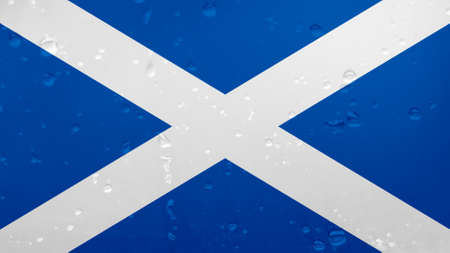A Few Raindrops On Scotland Flag, Background Textureの写真素材