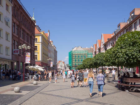 WROCLAW, POLAND - AUGUST 14, 2017: Tourists In The Inner City In Wroclaw, Poland In Summer