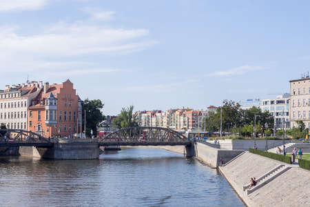 WROCLAW, POLAND - AUGUST 14, 2017: Bridge Over River Oder In Wroclaw, Poland In Summer