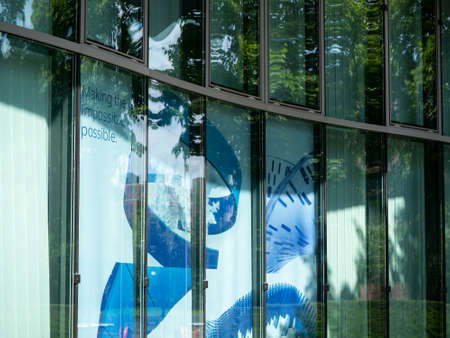 Advertisement of Pharmaceutical Corporation Pfizer At The German Headquarters In Berlinのeditorial素材