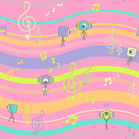 Seamless musical pattern on a pink backgroundのイラスト素材