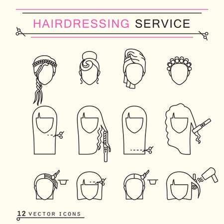 Hairdressing service. Line Icons Setのイラスト素材