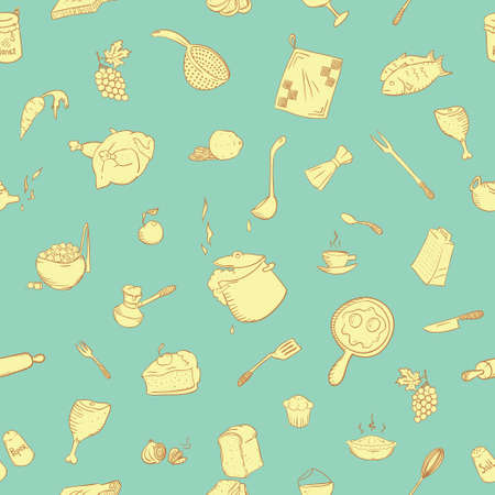 Cute kitchenware pattern perfect for printing on fabric and creating a wrapper for your handmade food. Also possible to use as a kitchen design as wallpaper, or as a design element to your website.のイラスト素材