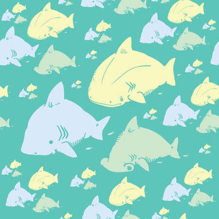 cute sharks are perfect for printing on fabric and creating a wrapper for gift to children. also possible to use as a childrens room design as wallpaper, or as a design element to your website.のイラスト素材