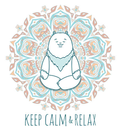 Meditative Animals series. Animal figures seated in the lotus position. Good for design of postcards, printed materials for those who are engaged in yoga. All figures are isolated.のイラスト素材
