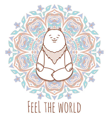 Meditative Animals series. Animal figures seated in the lotus position. Good for design of postcards, printed materials for those who are engaged in yoga. All figures are isolated.のイラスト素材