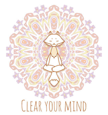 Meditative Animals series. Animal figures seated in the lotus position. Good for design of postcards, printed materials for those who are engaged in yoga. All figures are isolated.のイラスト素材