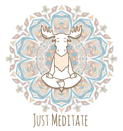Meditative Animals series. Animal figures seated in the lotus position. Good for design of postcards, printed materials for those who are engaged in yoga. All figures are isolated.のイラスト素材