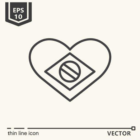 Thin line icon - heart with brazilian flag.のイラスト素材